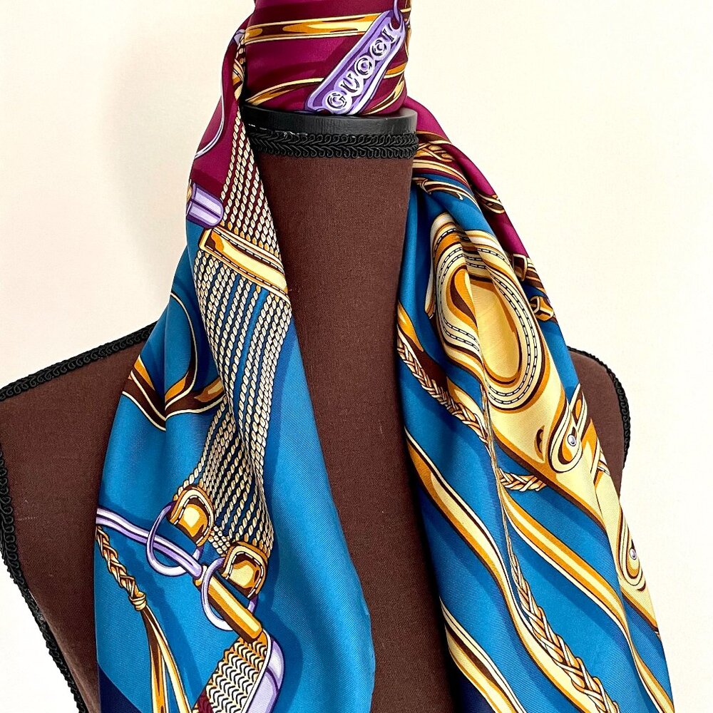 New Gucci Scarf Equestrian Iconic Logo Print Silk Wrap - Picture 11 of 12